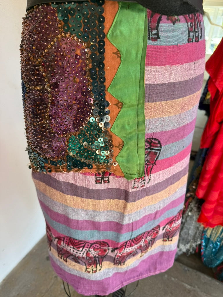 Plum sarong styled as a skirt