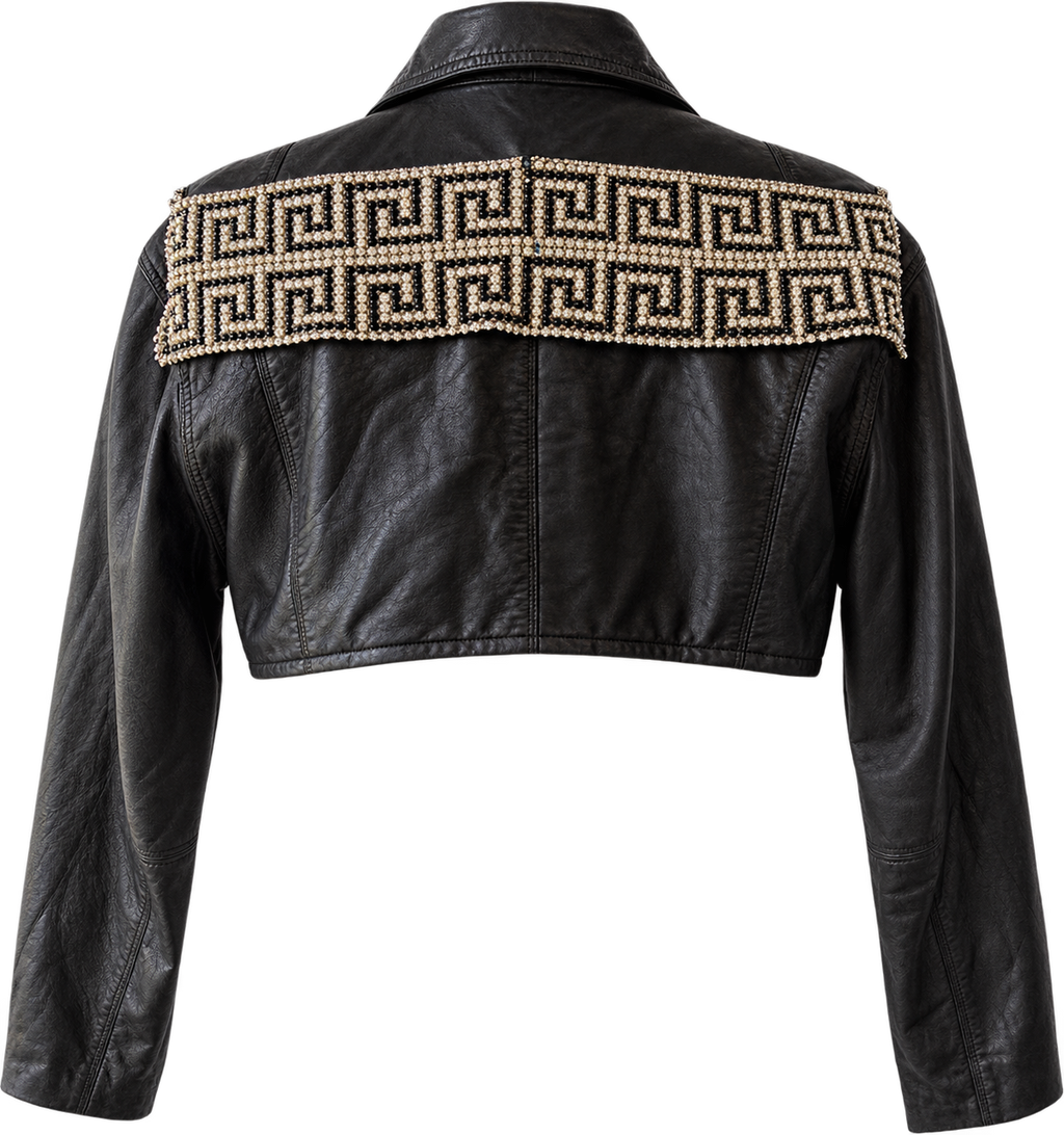 The Vintage Rhinestone Cropped Leather Jacket