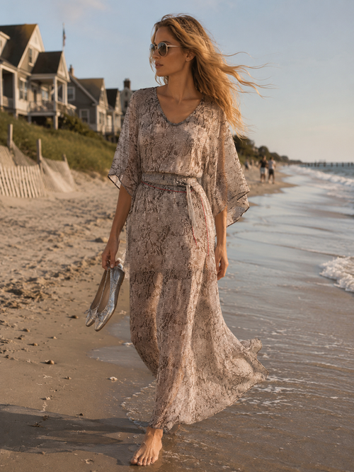 Katharine Story Talitha Tunic Long – long silk chiffon tunic with butterfly sleeves