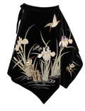 Voyage Skirt - black wool with hand-embroidered kingfisher and iris motif
