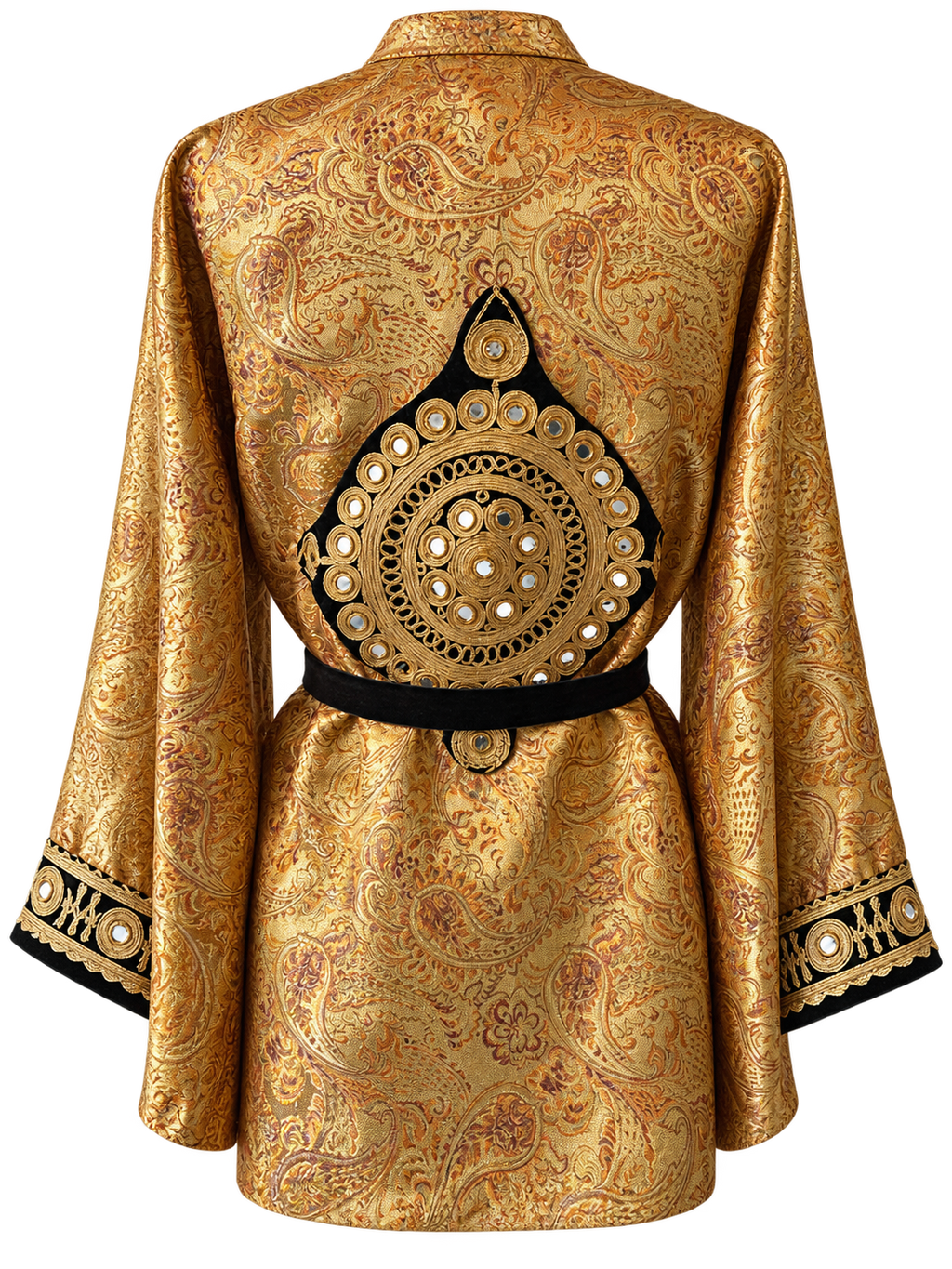 Golden Talitha - dramatic kimono sleeve with black velvet and gold embellished cuff