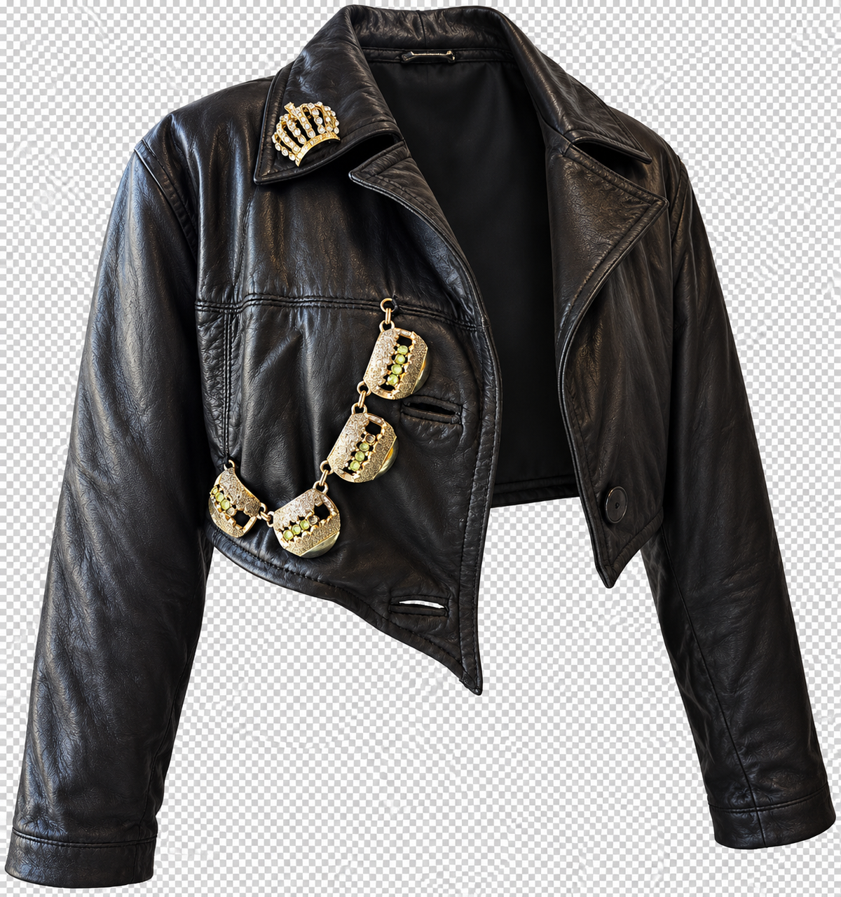 The Vintage Rhinestone Cropped Leather Jacket